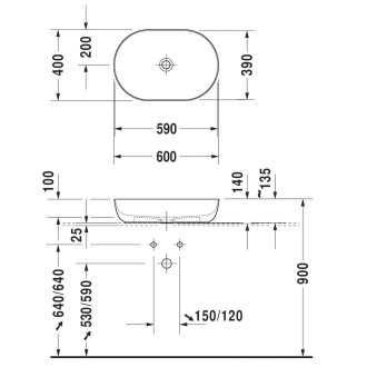 Umyvadlo na desku Duravit Luv 60x40 cm bez otvoru pro baterii, bez přetoku 0379600000