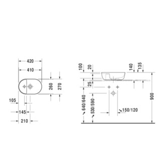 Umyvadlo na desku Duravit Luv 42x27 cm otvor pro baterii, bez přetoku 0381420000