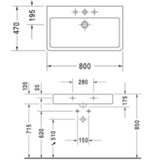 Umyvadlo Duravit Vero 80x47 cm otvor pro baterii, s přetokem 0454800000
