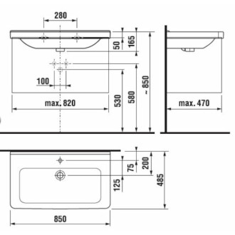 Umyvadlo Jika Cubito 85x48,5 cm otvor pro baterii uprostřed H8104261001041