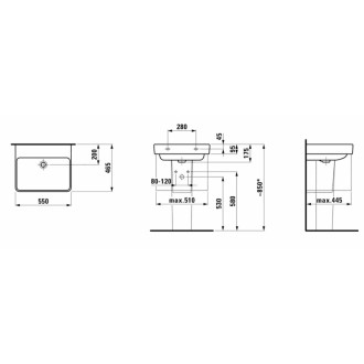 Umyvadlo Laufen Pro S 55x46,5 cm bez otvoru pro baterii H8109620001091