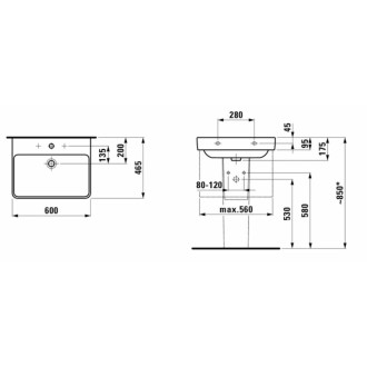 Umyvadlo Laufen Pro S 60x46,5 cm otvor pro baterii uprostřed H8109634001041