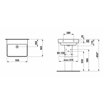 Umyvadlo Laufen Pro S 55x46,5 cm bez otvoru pro baterii H8109624001091