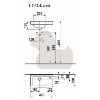 Umývátko Jika Cubito 45x25 cm otvor pro baterii vlevo H8114241001061
