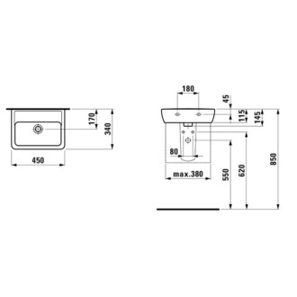 Umývátko Laufen Pro 45x34 cm bez otvoru pro baterii H8119514001091