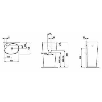 Volně stojící umyvadlo Laufen Palomba 52,5x43,5 cm otvor pro baterii uprostřed H8118044001041