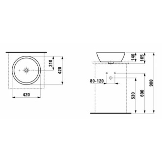 Umyvadlo Laufen Pro 42x42 cm bez otvoru pro baterii H8129620001091