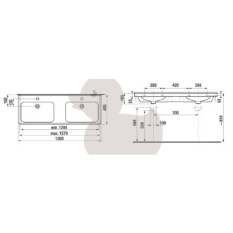 Dvojumyvadlo Jika Cubito 130x48,5 cm dva otvory pro baterii H8144200001041