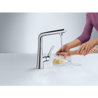 Dřezová baterie Hansgrohe Metris Select M71 s otočným raménkem chrom 14883000