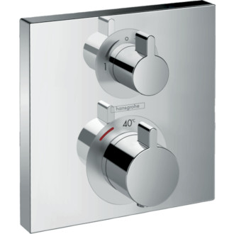 Termostatická baterie pod omítku Hansgrohe Ecostat Square s uzavíracím ventilem a regulací průtoku, chrom 15714000