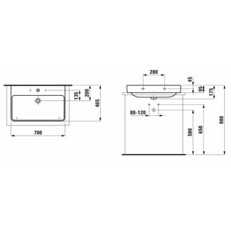 Umyvadlo Laufen Pro S 70x46,5 cm otvor pro baterii uprostřed H8169674001041