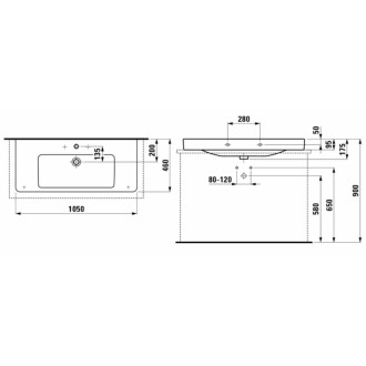 Umyvadlo Laufen Pro S 105x46 cm otvor pro baterii uprostřed H8169660001041