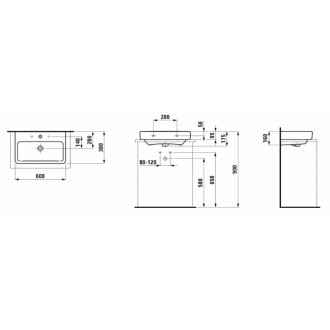 Umyvadlo na desku Laufen Pro 60x38 cm otvor pro baterii uprostřed H8179590001041