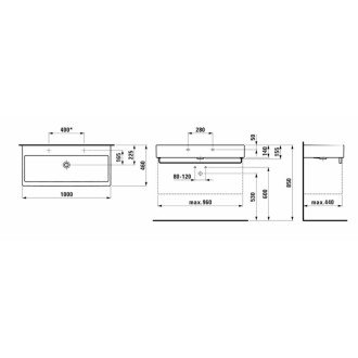 Nábytkové umyvadlo Laufen Living City 100x46 cm dva otvory pro baterii H8184380001071