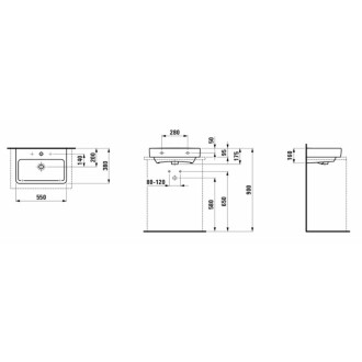 Umyvadlo Laufen Pro 55x38 cm otvor pro baterii, bez přepadu H8179580001561