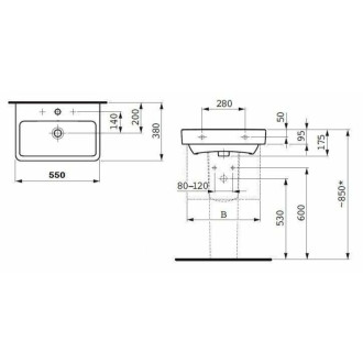 Umyvadlo Laufen Pro 55x38 cm otvor pro baterii uprostřed H8179580001041