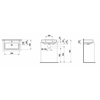 Umyvadlo Laufen Pro 60x38 cm otvor pro baterii, bez přepadu H8179590001561