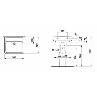Umyvadlo Laufen Pro 55x48 cm bez otvoru pro baterii H8189510001091