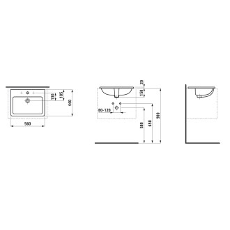 Zápustné umyvadlo Laufen Pro S 56x44 cm otvor pro baterii uprostřed H8189630001041