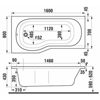 Speciální vana Jika Tigo 160x80 cm akrylát levá H2212100000001