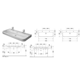 Umyvadlo Duravit Happy D.2 120x50,5 cm se dvěma otvory pro baterii 2318120024