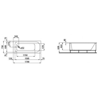 Obdélníková vana Laufen Solution 170x75 cm akrylát levá i pravá H2235010000001