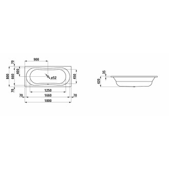 Obdélníková vana Laufen Thallium 180x80 cm smaltovaná ocel levá i pravá H2250900000401