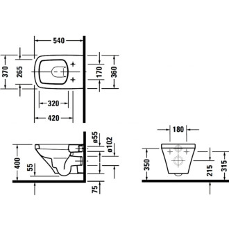 Wc závěsné Duravit Durastyle zadní odpad 2538090000