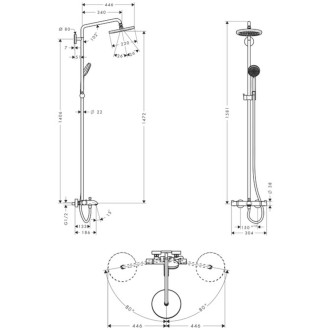 Sprchový systém Hansgrohe Croma na stěnu s vanovým termostatem chrom 27223000