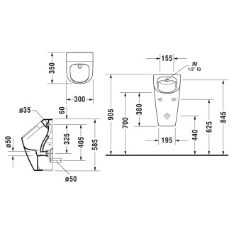 Pisoár závěsný Duravit Me By Starck 2809300000