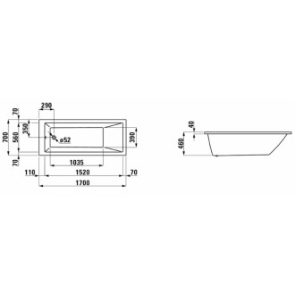 Obdélníková vana Laufen Pro 170x70 cm akrylát levá i pravá H2309500000001
