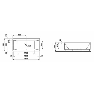 Obdélníková vana Laufen Pro 190x90 cm akrylát H2349510000001