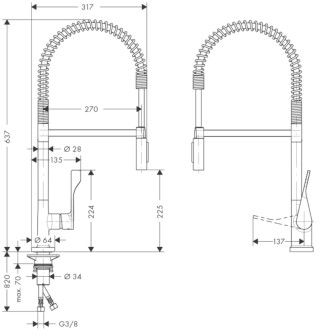 Dřezová baterie Hansgrohe Axor Citterio s vytahovací sprškou vzhled nerezu 39840800