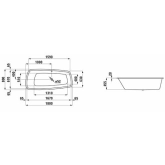 Asymetrická vana Laufen Palomba 180x80 cm akrylát H2428000000001