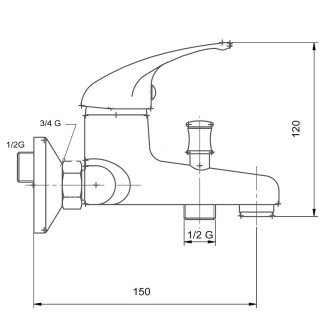 Vanová baterie Novaservis Metalia 55 bez sprchového setu 150 mm chrom 55020/1.0