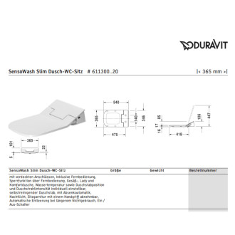 Bidetové sedátko Duravit Sensowash plast 611300002304300