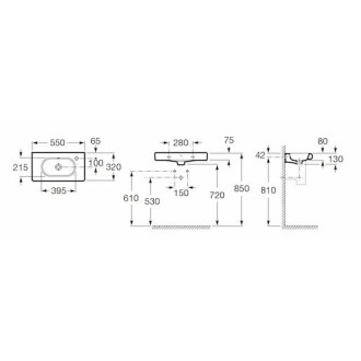 Umyvadlo Roca Meridian 55x32 cm otvor pro baterii vlevo A32724Y000