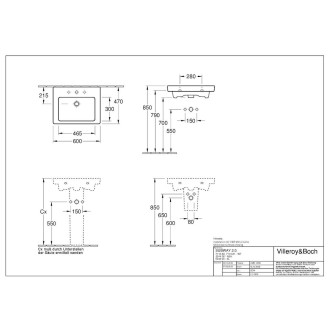 Umyvadlo Villeroy & Boch Subway 2.0 60x47 cm otvor pro baterii uprostřed 71136001