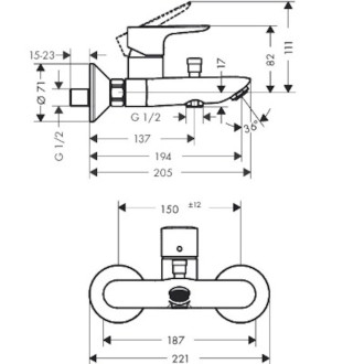 Vanová baterie Hansgrohe Talis E bez sprchového setu 150 mm chrom 71740000