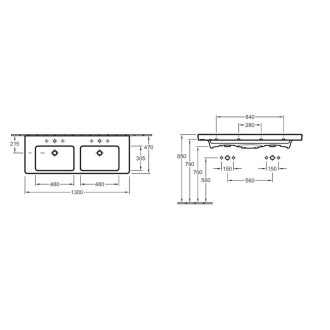 Dvojumyvadlo Villeroy & Boch Subway 2.0 130x47 cm dva otvory pro baterii 7175D001