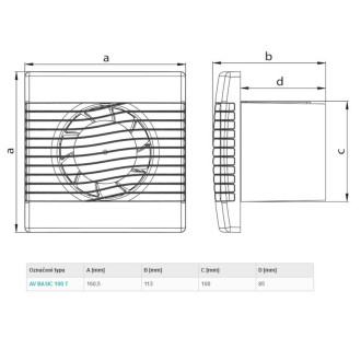 Haco ventilátor s žaluzií a časovým doběhem AVBASIC100T