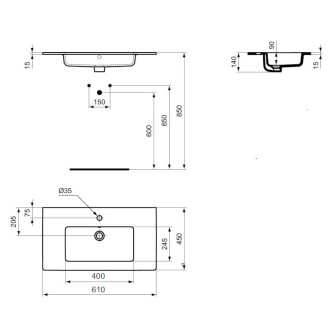 Nábytkové umyvadlo Ideal Standard Tempo 61x45,5 cm otvor pro baterii uprostřed E066801