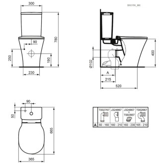 Wc kombi, pouze mísa Ideal Standard Connect Air vario odpad E013701