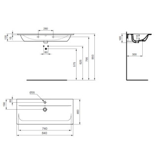 Nábytkové umyvadlo Ideal Standard Connect air 84x46 cm otvor pro baterii uprostřed E027901