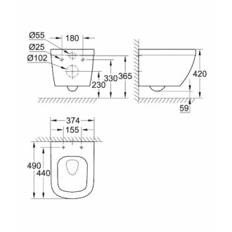 Wc závěsné Grohe Euro Ceramic alpská bílá zadní odpad 39206000