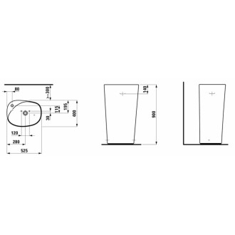Volně stojící umyvadlo Laufen Palomba 52x39,5 cm bez otvoru pro baterii H8118030001091