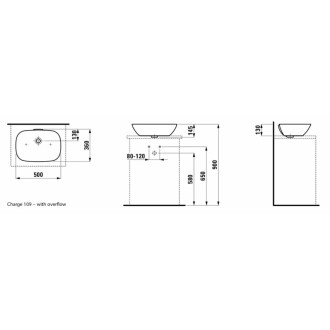 Umyvadlo na desku Laufen Ino 50x36 cm bez otvoru pro baterii H8123020001091