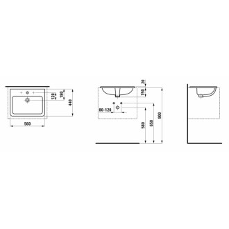 Zápustné umyvadlo Laufen Pro S 56x44 cm otvor pro baterii uprostřed H8189634001041