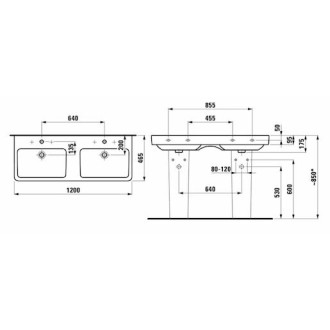 Dvojumyvadlo Laufen Pro S 120x46 cm dva otvory pro baterii H8149664001041