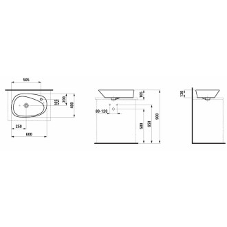Umyvadlo na desku Laufen Palomba 60x38 cm otvor pro baterii vpravo H8168030001041